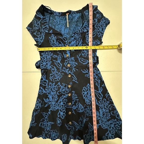 Free People Blue Black Floral Thing Called Love Shift Mini Dress Linen Blend 2 - Picture 5 of 6